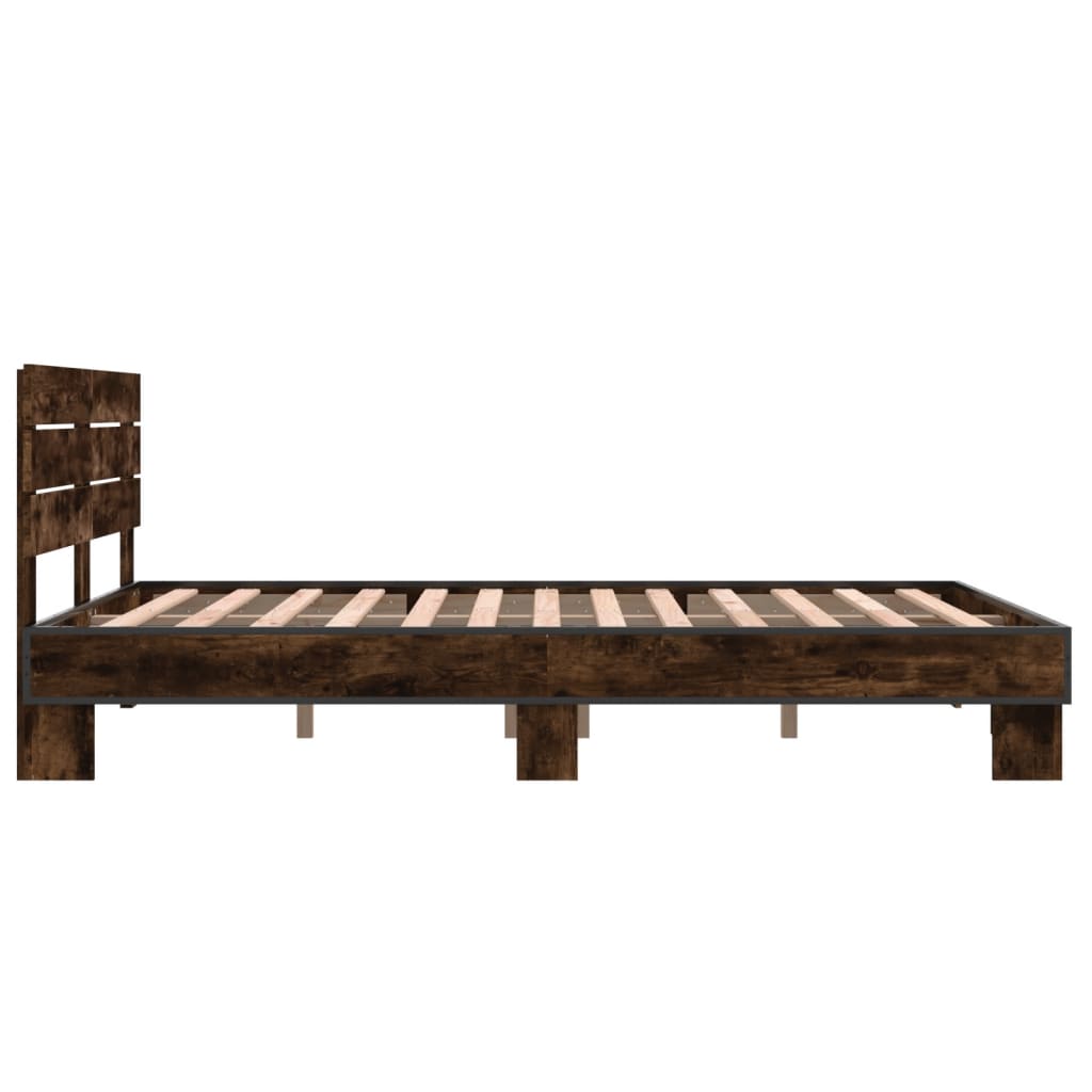 Bedframe bewerkt hout metaal gerookt eikenkleurig 140x200 cm is nu te koop bij PeponiXL, paradijselijk wonen!