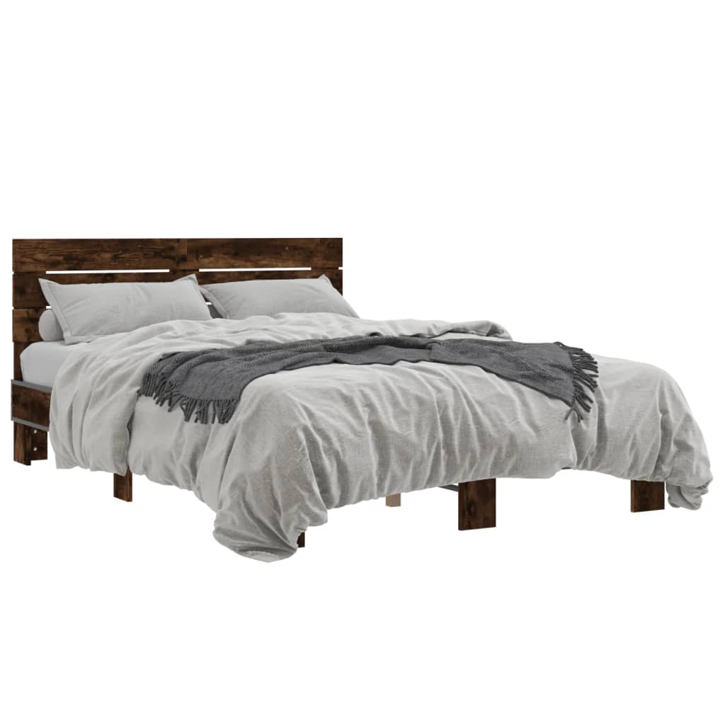 Bedframe bewerkt hout metaal gerookt eikenkleurig 140x200 cm is nu te koop bij PeponiXL, paradijselijk wonen!
