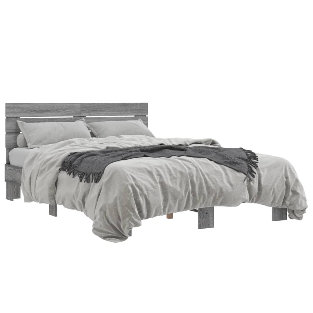 Bedframe bewerkt hout metaal grijs sonoma eiken 140x200 cm is nu te koop bij PeponiXL, paradijselijk wonen!