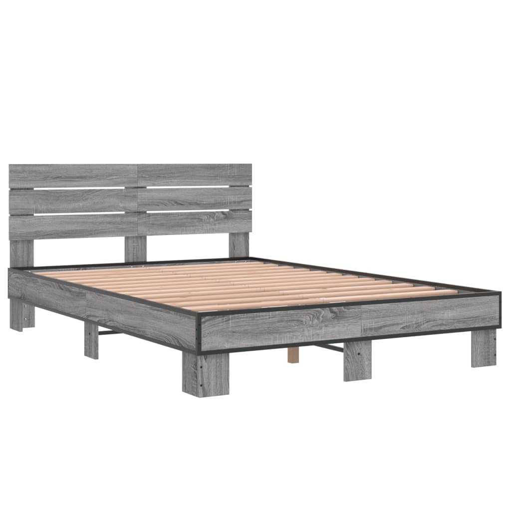 Bedframe bewerkt hout metaal grijs sonoma eiken 140x200 cm is nu te koop bij PeponiXL, paradijselijk wonen!
