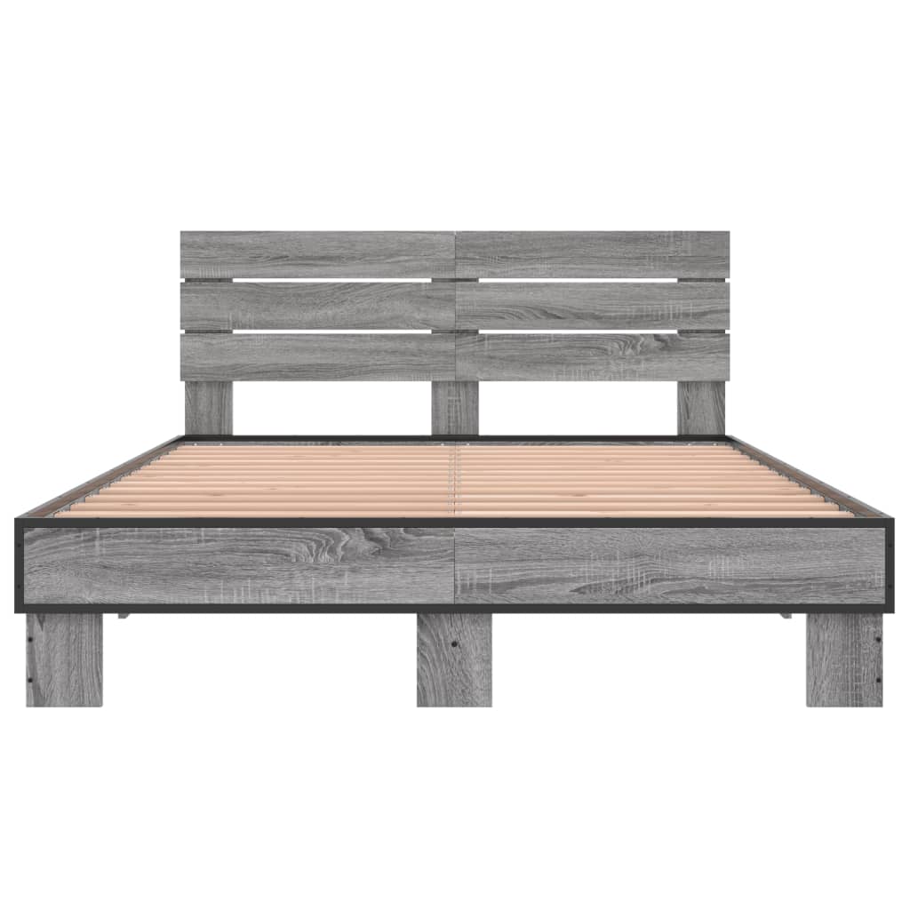 Bedframe bewerkt hout metaal grijs sonoma eiken 140x200 cm is nu te koop bij PeponiXL, paradijselijk wonen!