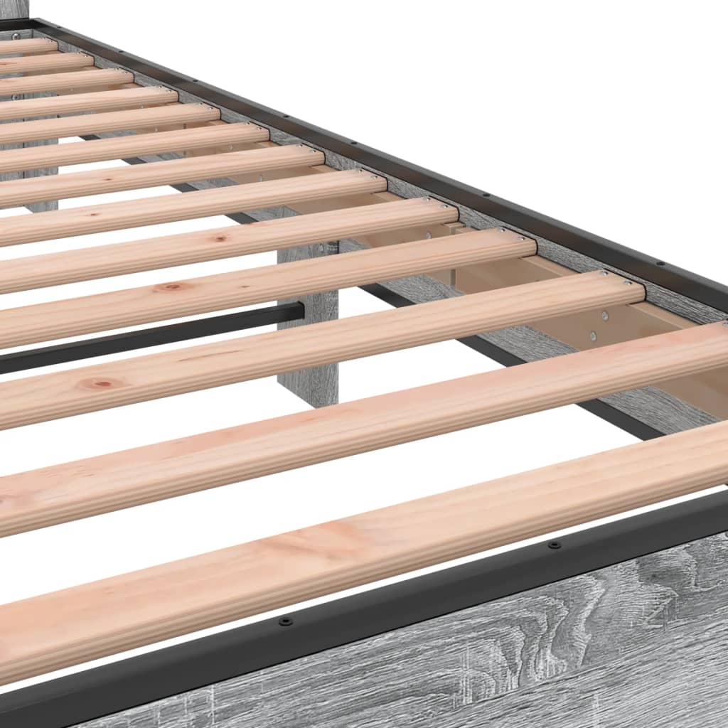 Bedframe bewerkt hout metaal grijs sonoma eiken 140x200 cm is nu te koop bij PeponiXL, paradijselijk wonen!