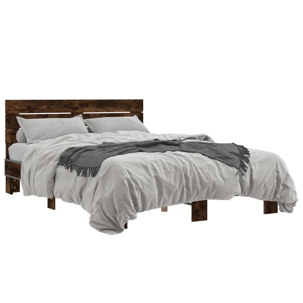 Bedframe bewerkt hout metaal gerookt eikenkleurig 120x200 cm is nu te koop bij PeponiXL, paradijselijk wonen!