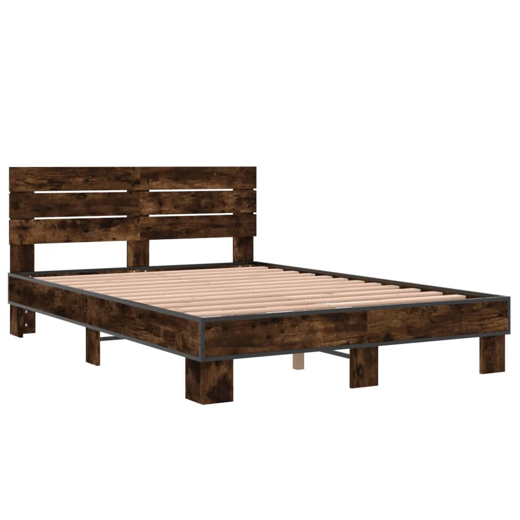 Bedframe bewerkt hout metaal gerookt eikenkleurig 120x200 cm is nu te koop bij PeponiXL, paradijselijk wonen!