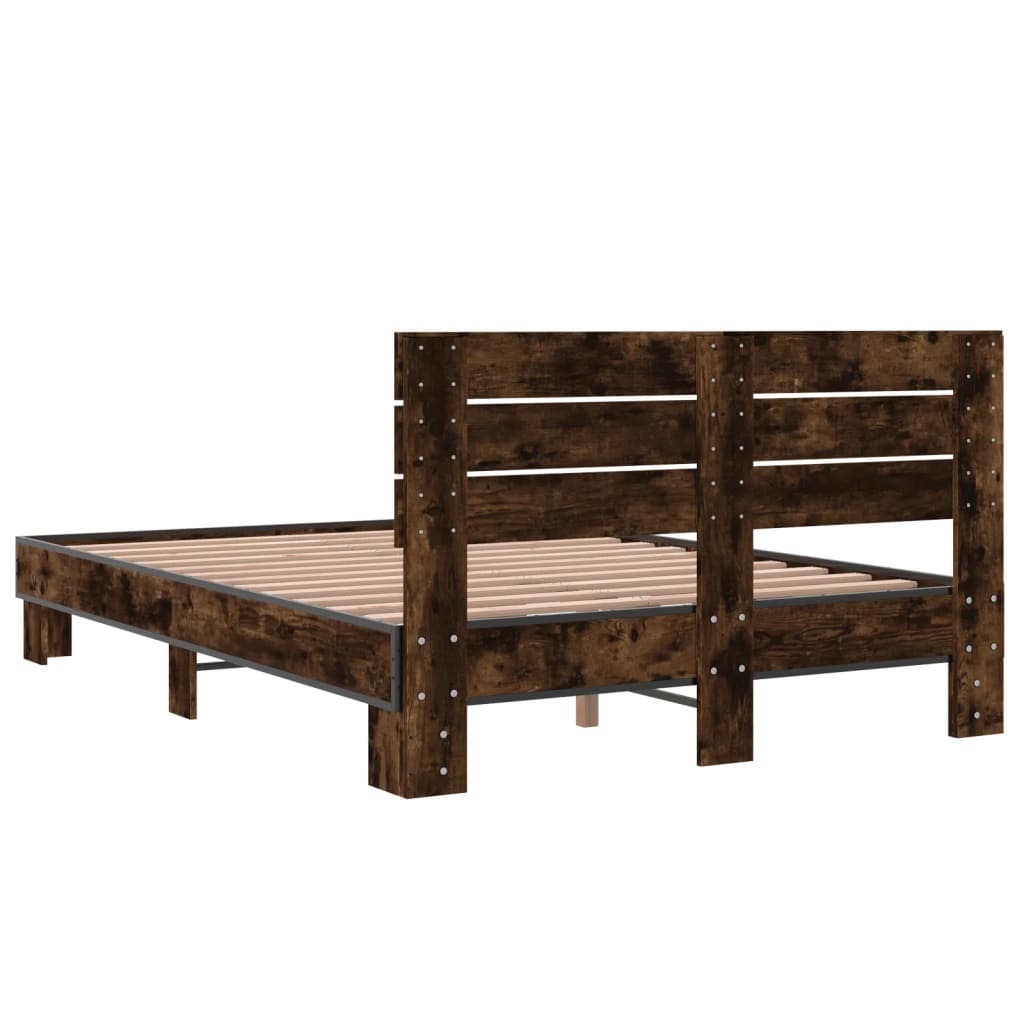 Bedframe bewerkt hout metaal gerookt eikenkleurig 120x200 cm is nu te koop bij PeponiXL, paradijselijk wonen!