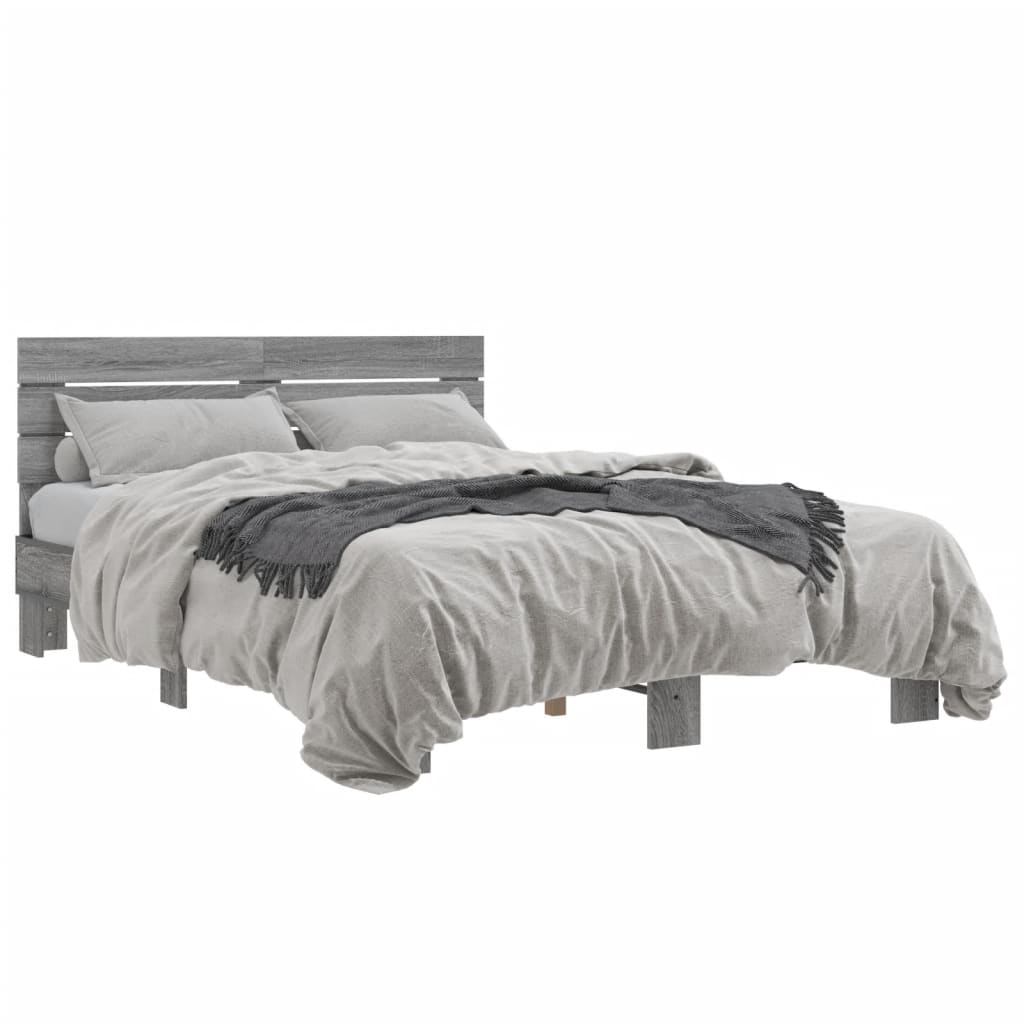 Bedframe bewerkt hout metaal grijs sonoma eiken 120x200 cm is nu te koop bij PeponiXL, paradijselijk wonen!