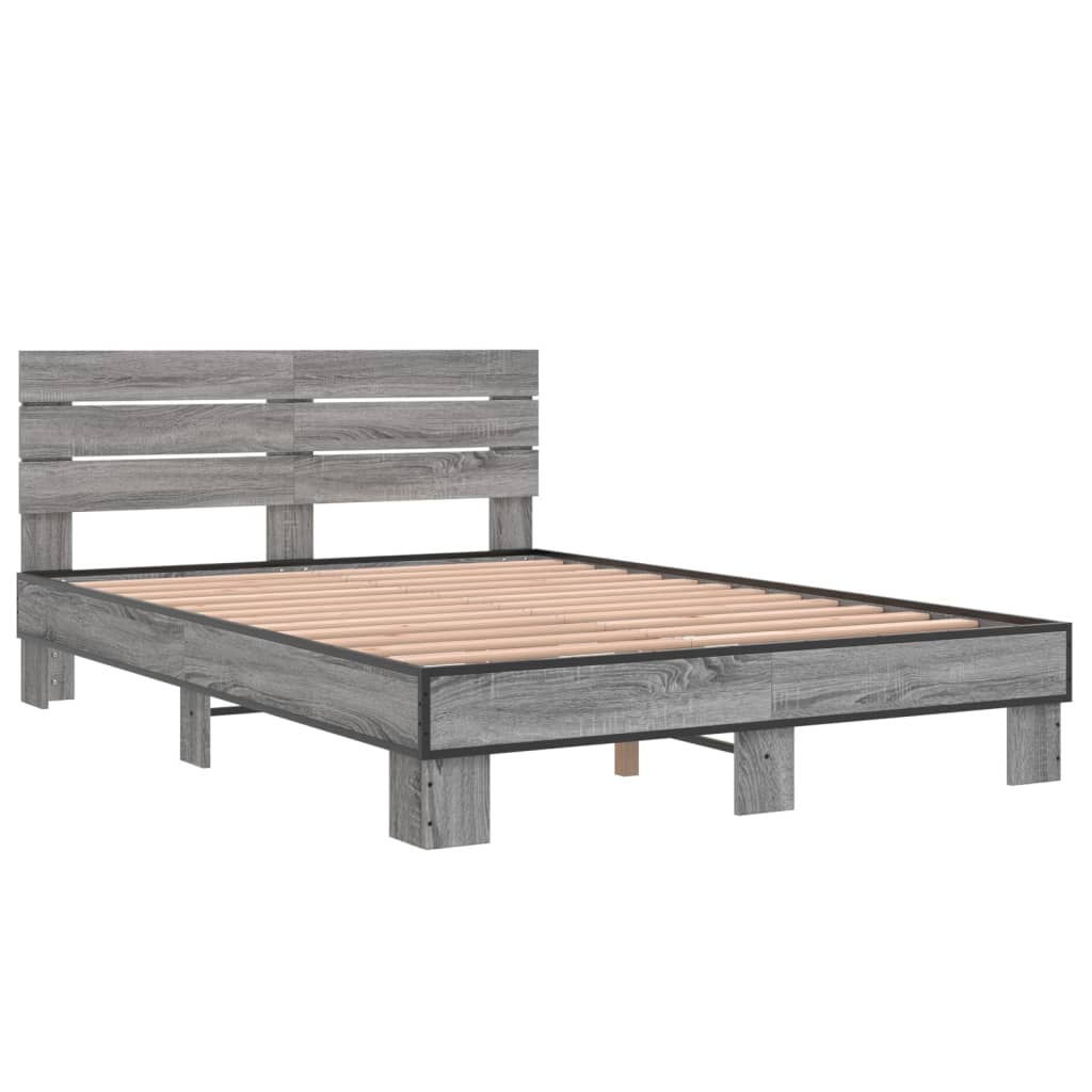 Bedframe bewerkt hout metaal grijs sonoma eiken 120x200 cm is nu te koop bij PeponiXL, paradijselijk wonen!