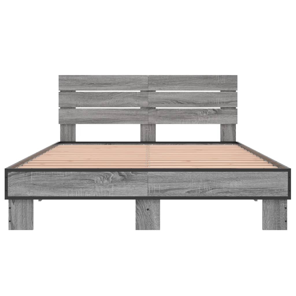Bedframe bewerkt hout metaal grijs sonoma eiken 120x200 cm is nu te koop bij PeponiXL, paradijselijk wonen!