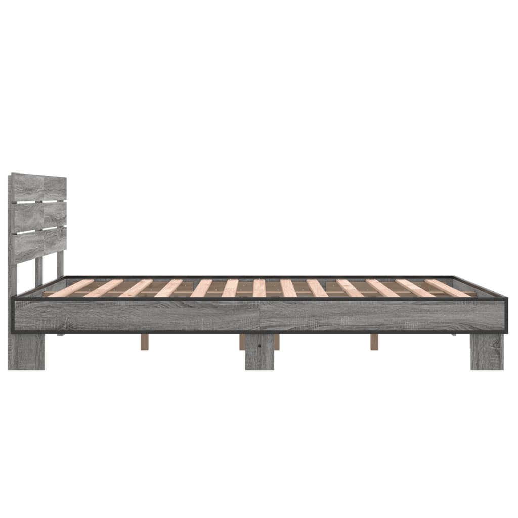 Bedframe bewerkt hout metaal grijs sonoma eiken 120x200 cm is nu te koop bij PeponiXL, paradijselijk wonen!