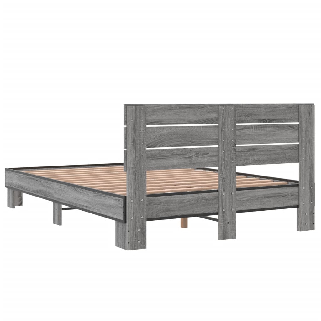 Bedframe bewerkt hout metaal grijs sonoma eiken 120x200 cm is nu te koop bij PeponiXL, paradijselijk wonen!
