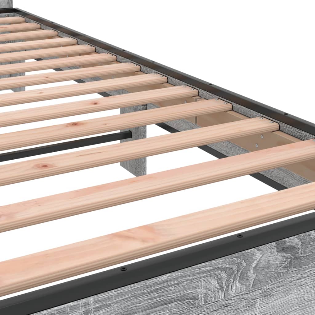 Bedframe bewerkt hout metaal grijs sonoma eiken 120x200 cm is nu te koop bij PeponiXL, paradijselijk wonen!