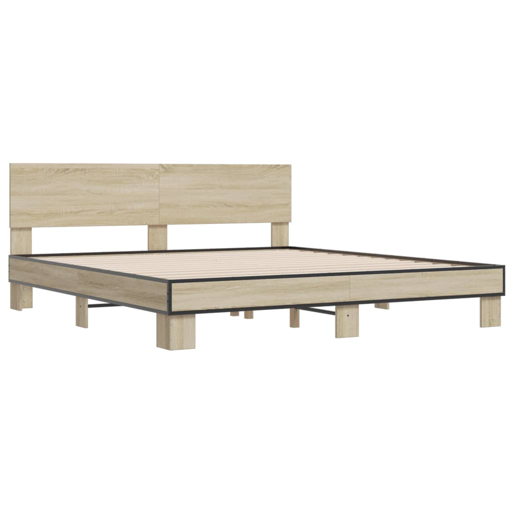 Bedframe bewerkt hout metaal sonoma eikenkleurig 200x200 cm is nu te koop bij PeponiXL, paradijselijk wonen!