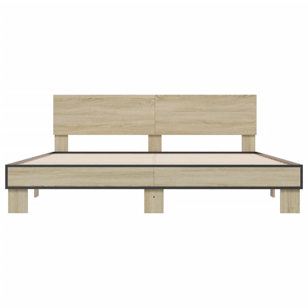Bedframe bewerkt hout metaal sonoma eikenkleurig 200x200 cm is nu te koop bij PeponiXL, paradijselijk wonen!