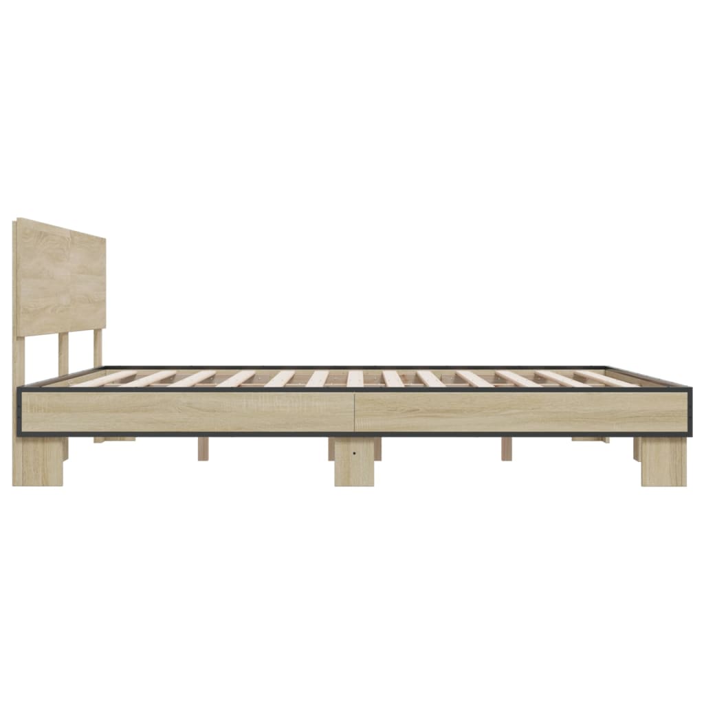 Bedframe bewerkt hout metaal sonoma eikenkleurig 200x200 cm is nu te koop bij PeponiXL, paradijselijk wonen!