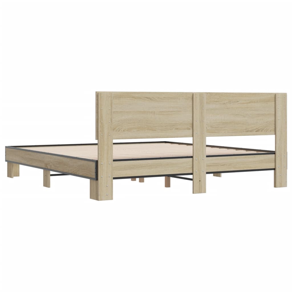 Bedframe bewerkt hout metaal sonoma eikenkleurig 200x200 cm is nu te koop bij PeponiXL, paradijselijk wonen!