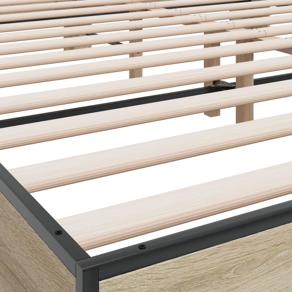 Bedframe bewerkt hout metaal sonoma eikenkleurig 200x200 cm is nu te koop bij PeponiXL, paradijselijk wonen!
