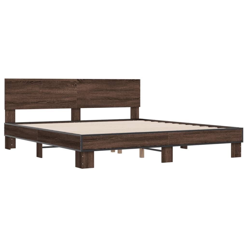 Bedframe bewerkt hout metaal bruin eikenkleur 200x200 cm is nu te koop bij PeponiXL, paradijselijk wonen!