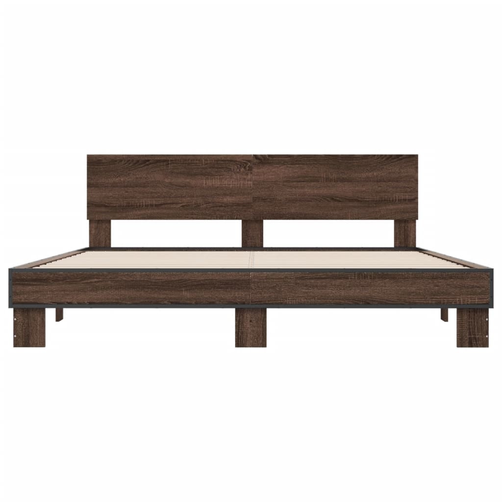 Bedframe bewerkt hout metaal bruin eikenkleur 200x200 cm is nu te koop bij PeponiXL, paradijselijk wonen!