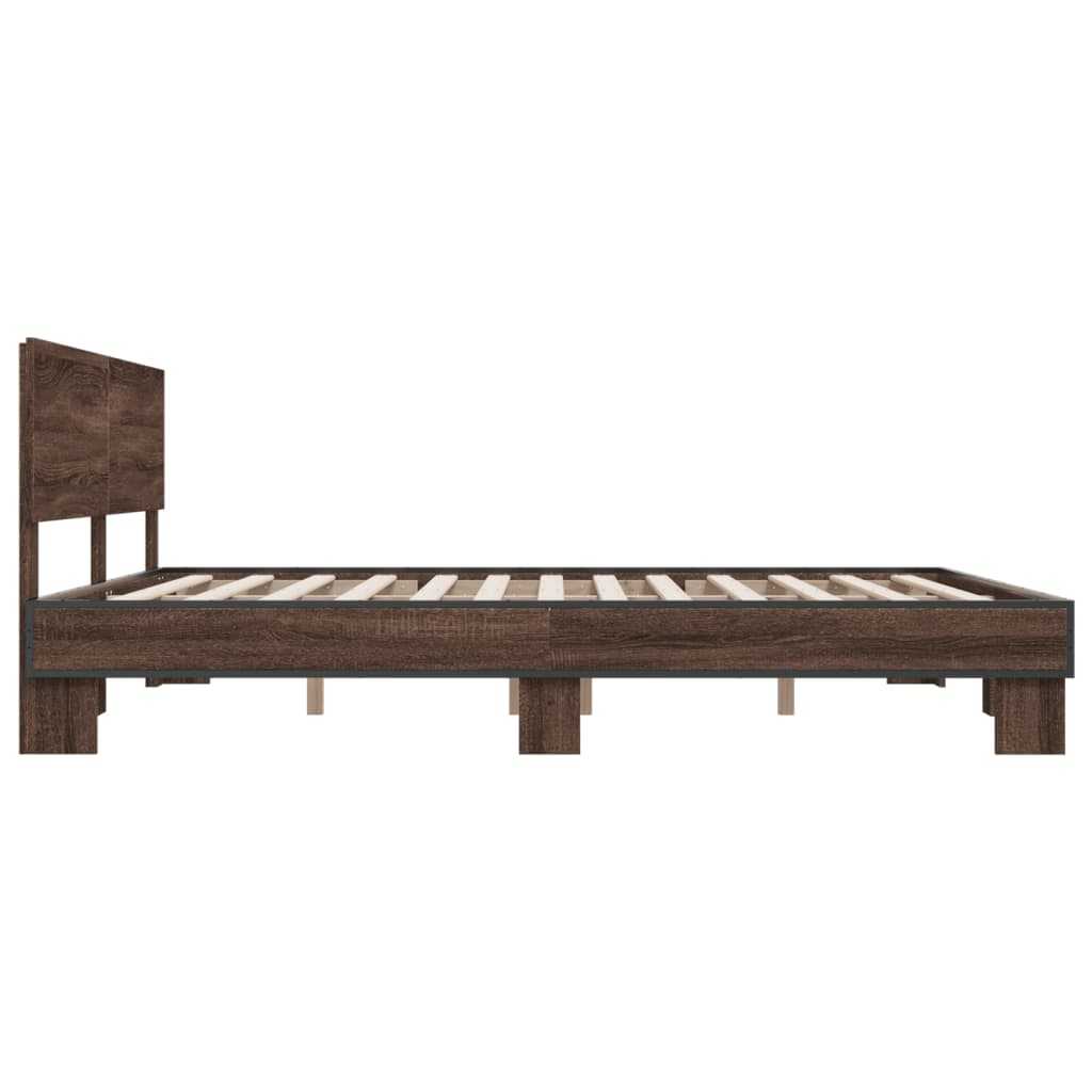 Bedframe bewerkt hout metaal bruin eikenkleur 200x200 cm is nu te koop bij PeponiXL, paradijselijk wonen!