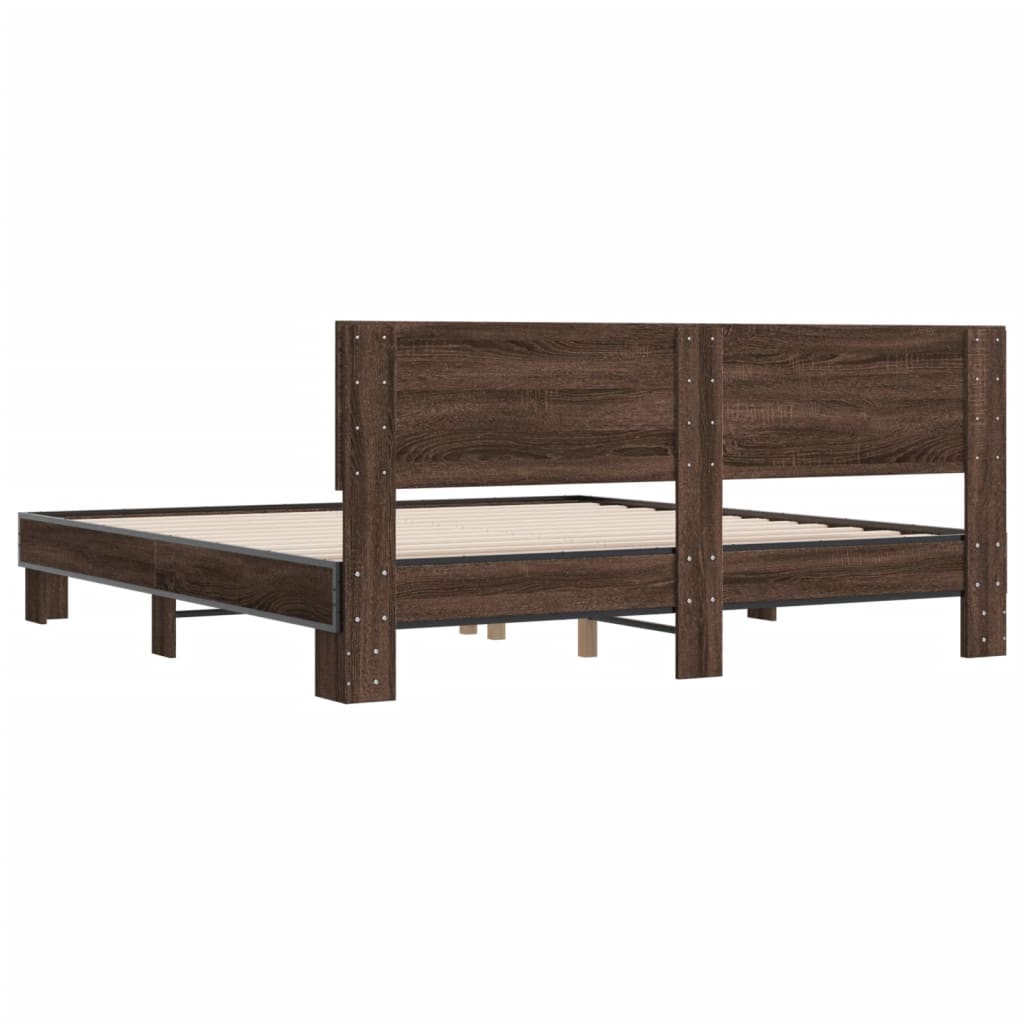 Bedframe bewerkt hout metaal bruin eikenkleur 200x200 cm is nu te koop bij PeponiXL, paradijselijk wonen!