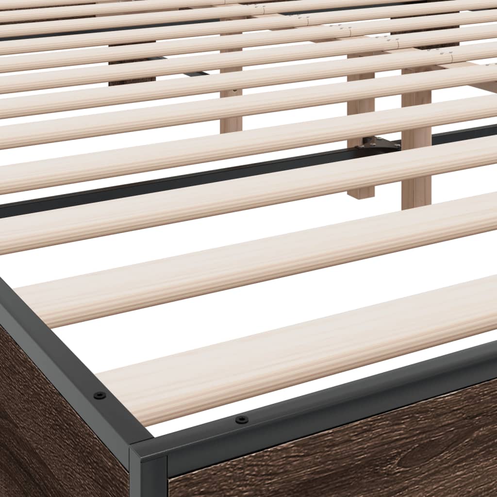 Bedframe bewerkt hout metaal bruin eikenkleur 200x200 cm is nu te koop bij PeponiXL, paradijselijk wonen!