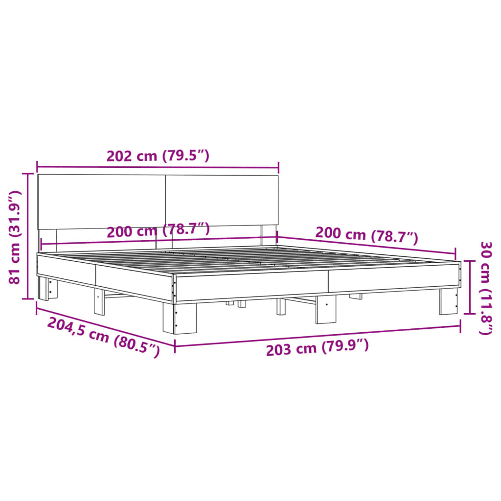 Bedframe bewerkt hout metaal bruin eikenkleur 200x200 cm is nu te koop bij PeponiXL, paradijselijk wonen!