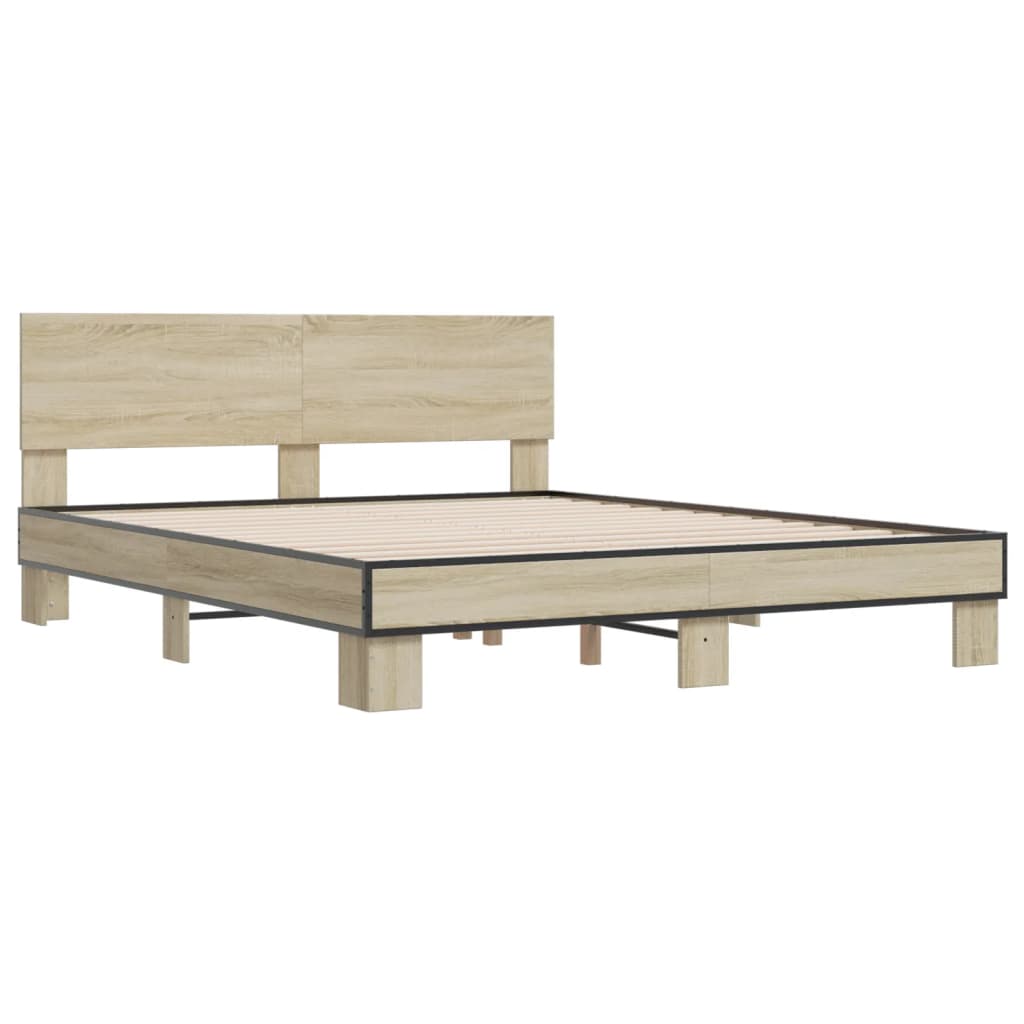 Bedframe bewerkt hout metaal sonoma eikenkleurig 160x200 cm is nu te koop bij PeponiXL, paradijselijk wonen!