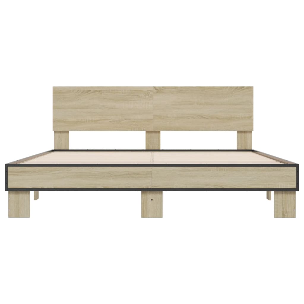 Bedframe bewerkt hout metaal sonoma eikenkleurig 160x200 cm is nu te koop bij PeponiXL, paradijselijk wonen!