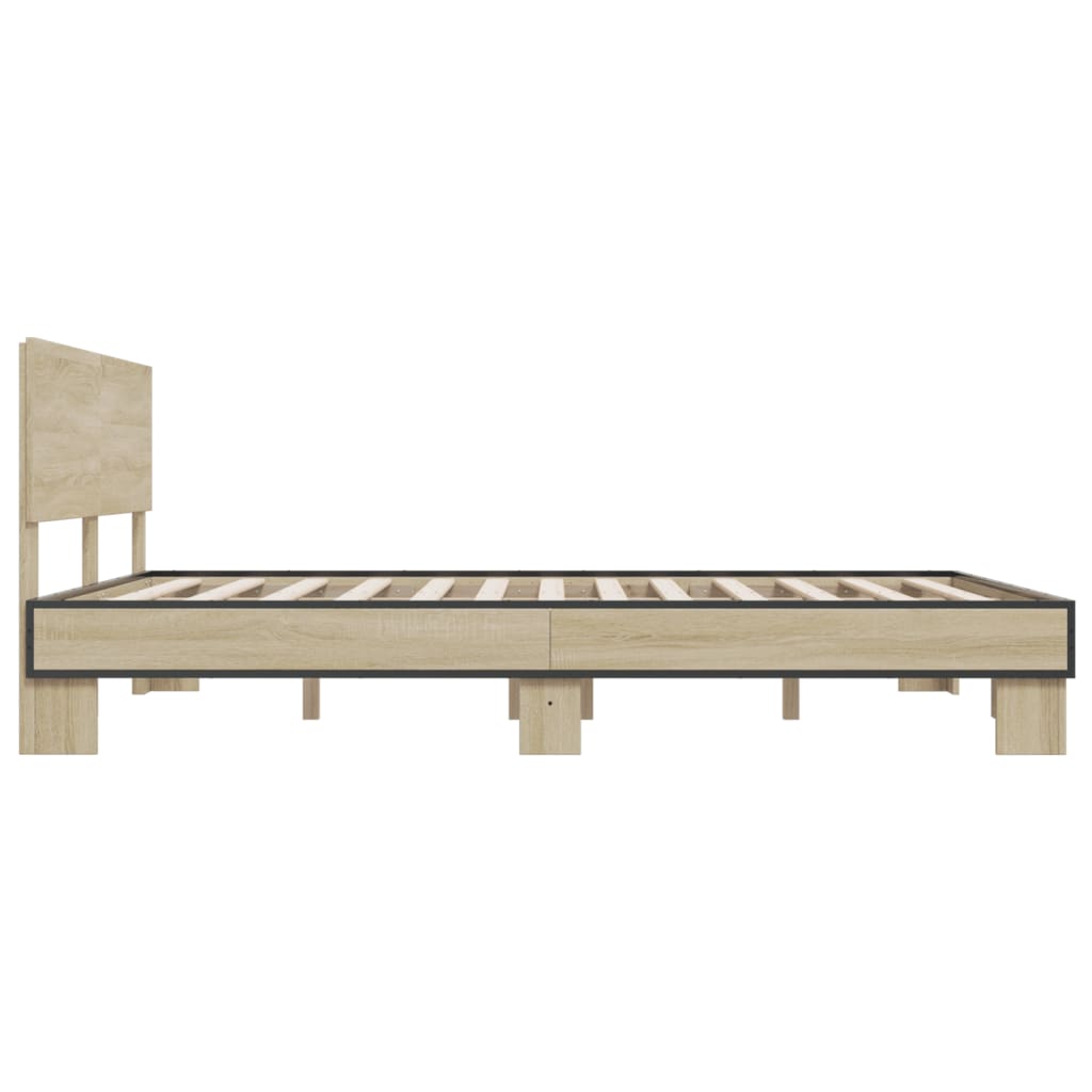 Bedframe bewerkt hout metaal sonoma eikenkleurig 160x200 cm is nu te koop bij PeponiXL, paradijselijk wonen!