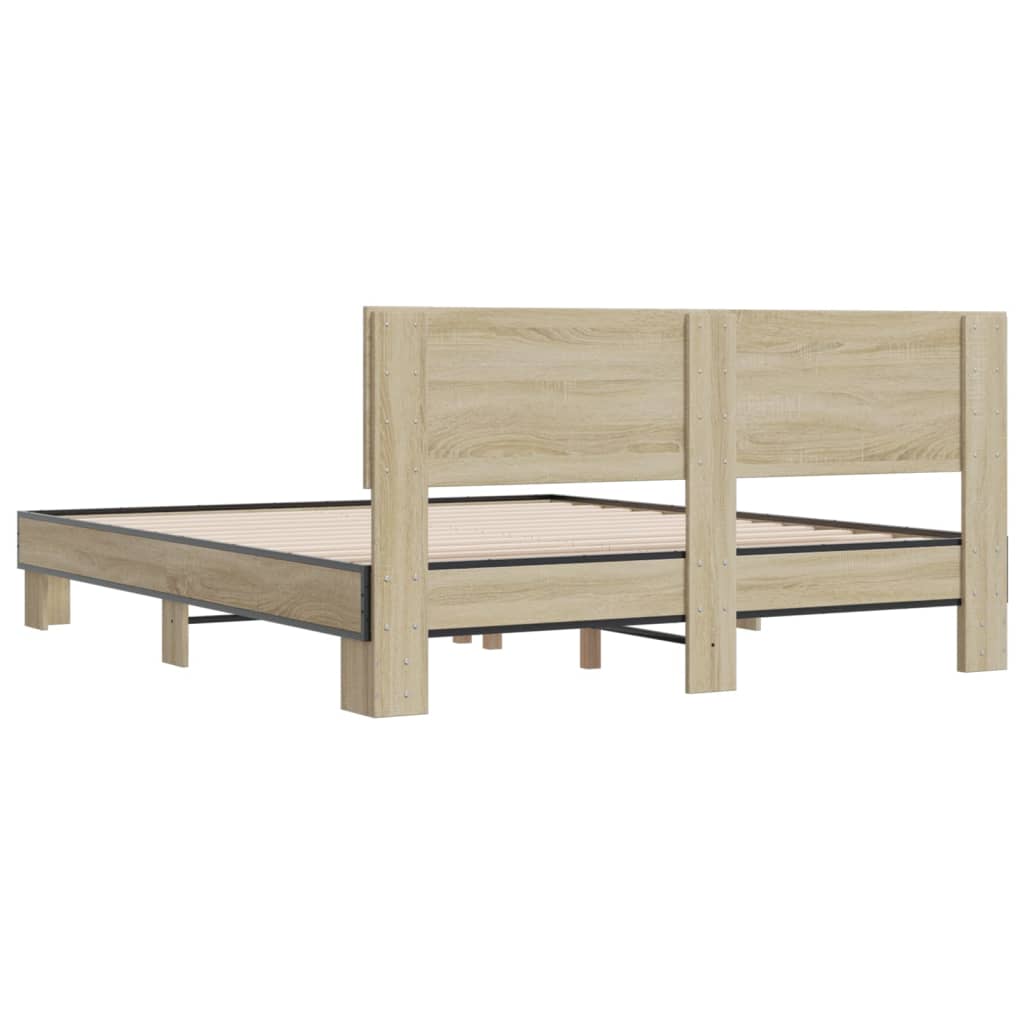 Bedframe bewerkt hout metaal sonoma eikenkleurig 160x200 cm is nu te koop bij PeponiXL, paradijselijk wonen!