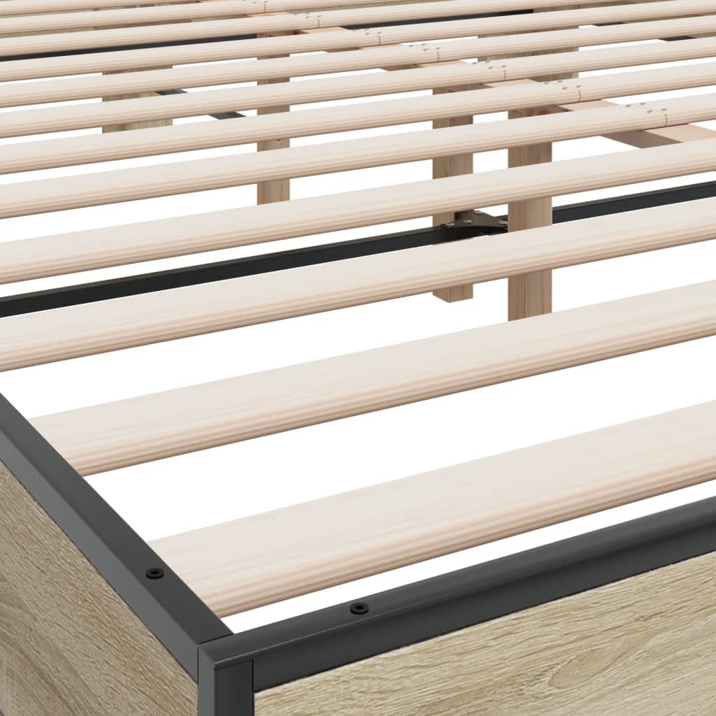Bedframe bewerkt hout metaal sonoma eikenkleurig 160x200 cm is nu te koop bij PeponiXL, paradijselijk wonen!