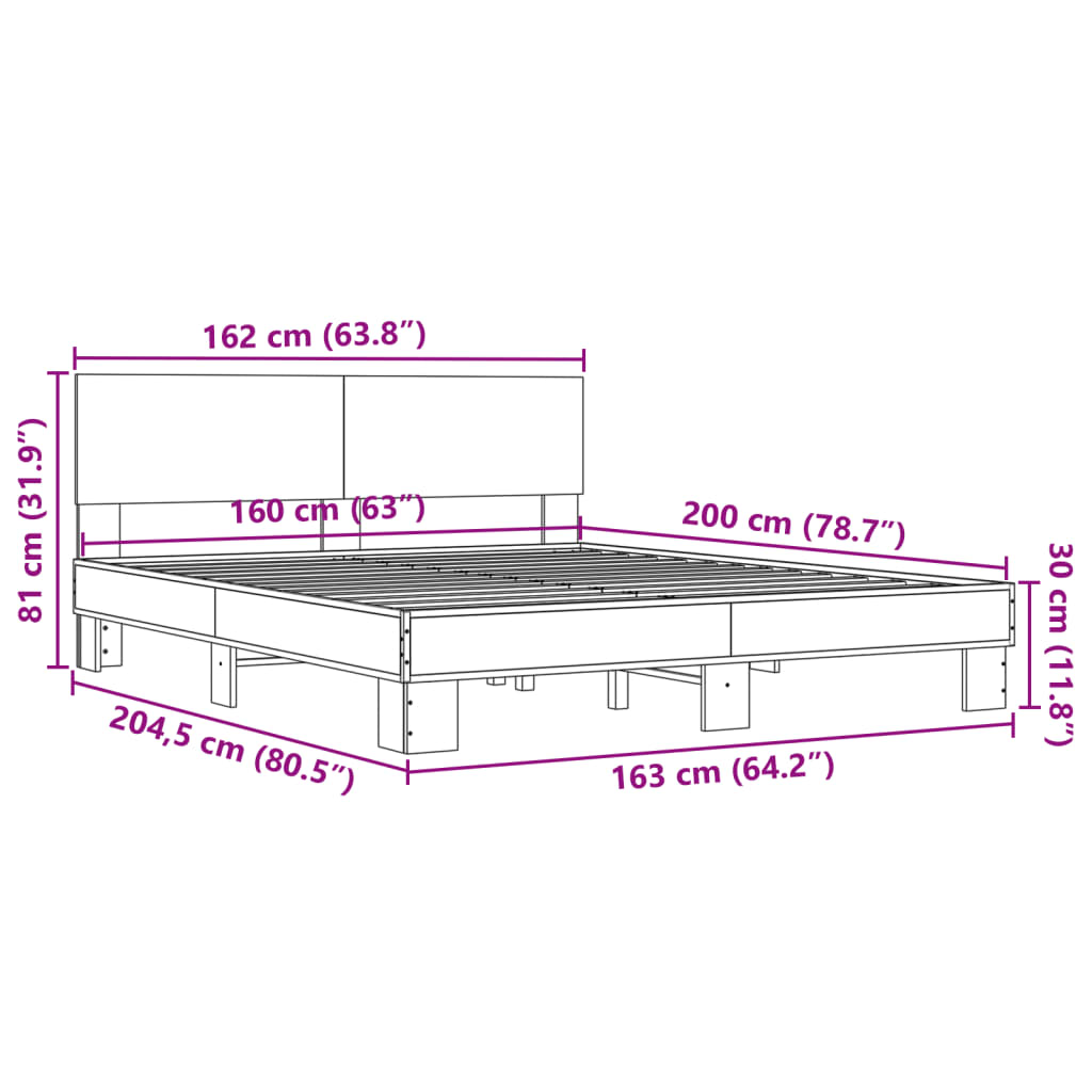 Bedframe bewerkt hout metaal sonoma eikenkleurig 160x200 cm is nu te koop bij PeponiXL, paradijselijk wonen!