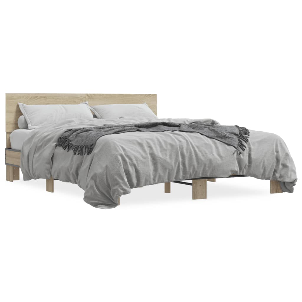 Bedframe bewerkt hout metaal sonoma eikenkleurig 160x200 cm is nu te koop bij PeponiXL, paradijselijk wonen!