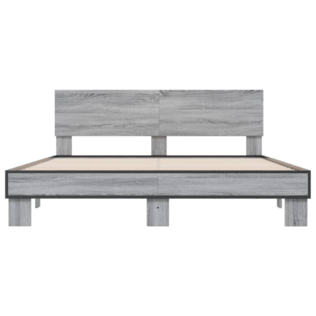 Bedframe bewerkt hout metaal grijs sonoma eiken 150x200 cm is nu te koop bij PeponiXL, paradijselijk wonen!