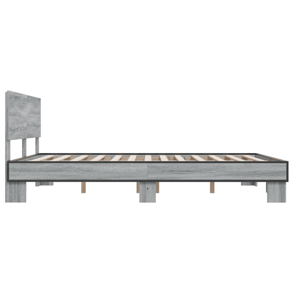 Bedframe bewerkt hout metaal grijs sonoma eiken 150x200 cm is nu te koop bij PeponiXL, paradijselijk wonen!