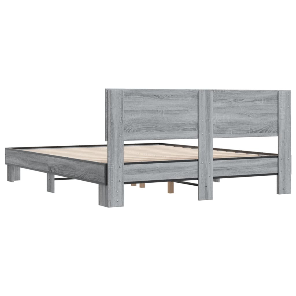 Bedframe bewerkt hout metaal grijs sonoma eiken 150x200 cm is nu te koop bij PeponiXL, paradijselijk wonen!