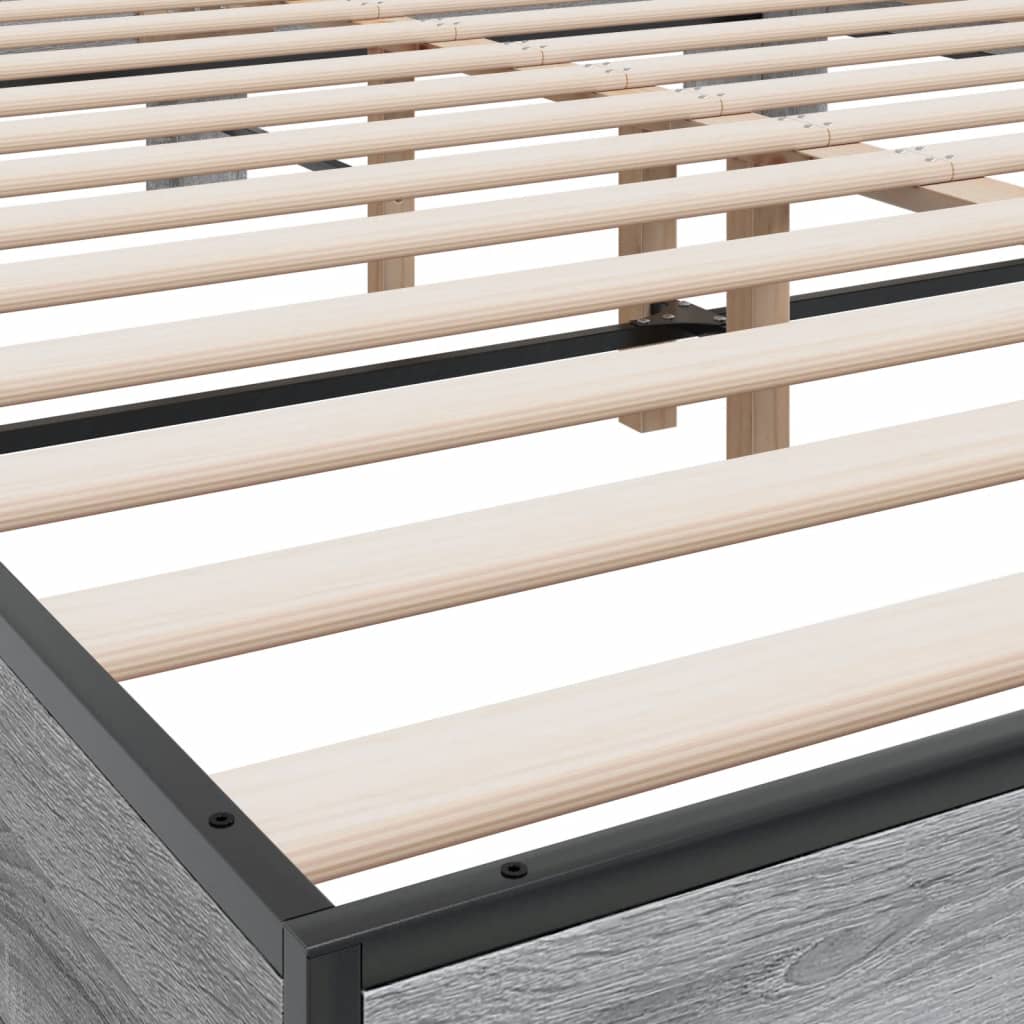 Bedframe bewerkt hout metaal grijs sonoma eiken 150x200 cm is nu te koop bij PeponiXL, paradijselijk wonen!