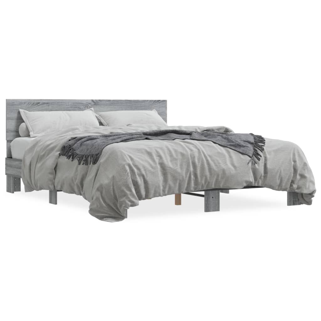 Bedframe bewerkt hout metaal grijs sonoma eiken 150x200 cm is nu te koop bij PeponiXL, paradijselijk wonen!