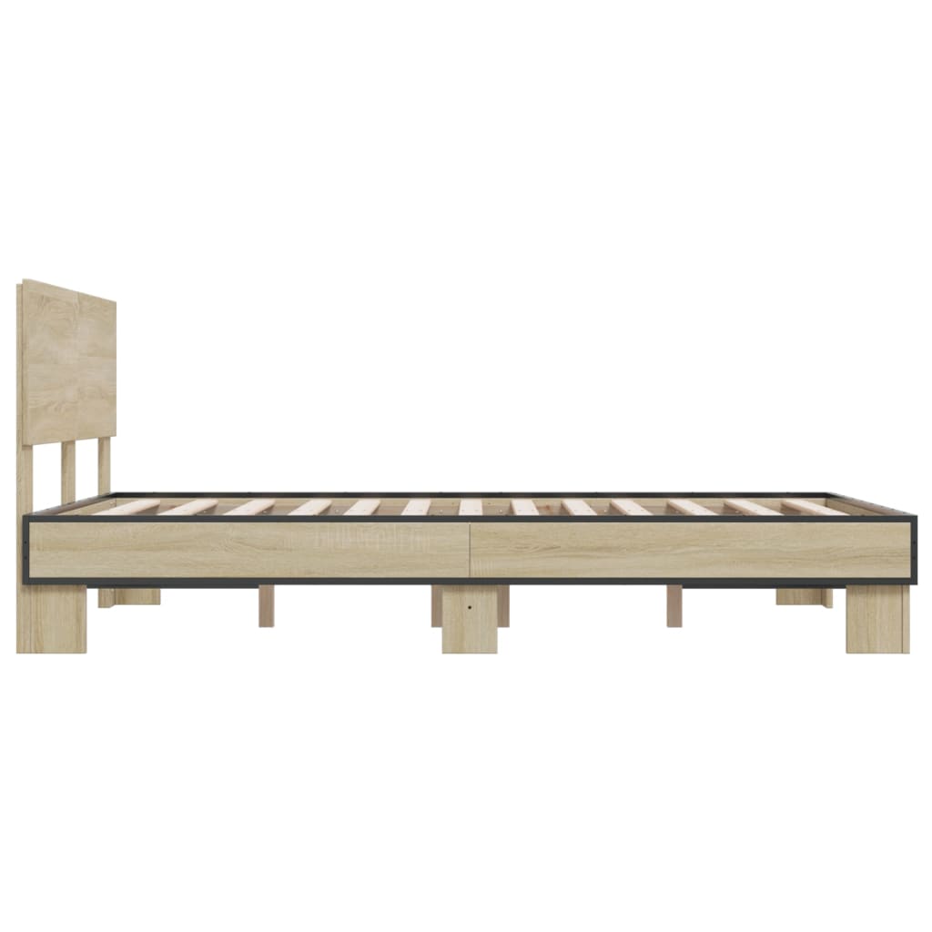 Bedframe bewerkt hout metaal sonoma eikenkleurig 140x200 cm is nu te koop bij PeponiXL, paradijselijk wonen!