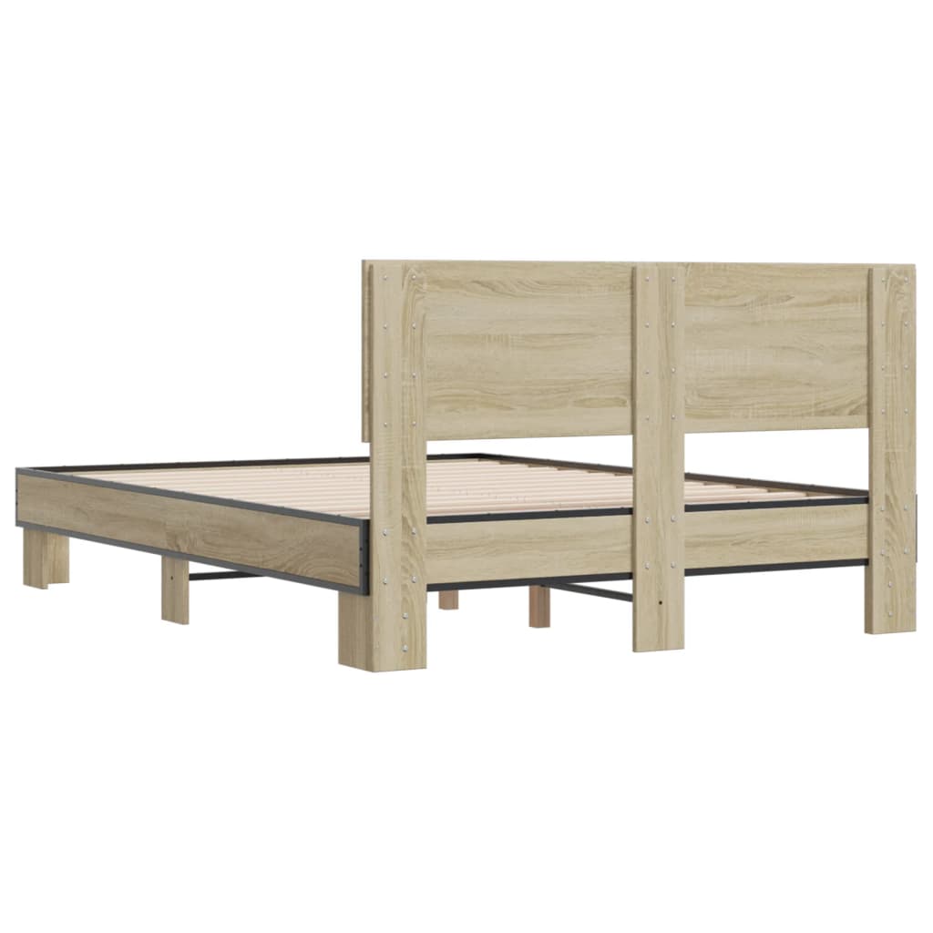 Bedframe bewerkt hout metaal sonoma eikenkleurig 140x200 cm is nu te koop bij PeponiXL, paradijselijk wonen!