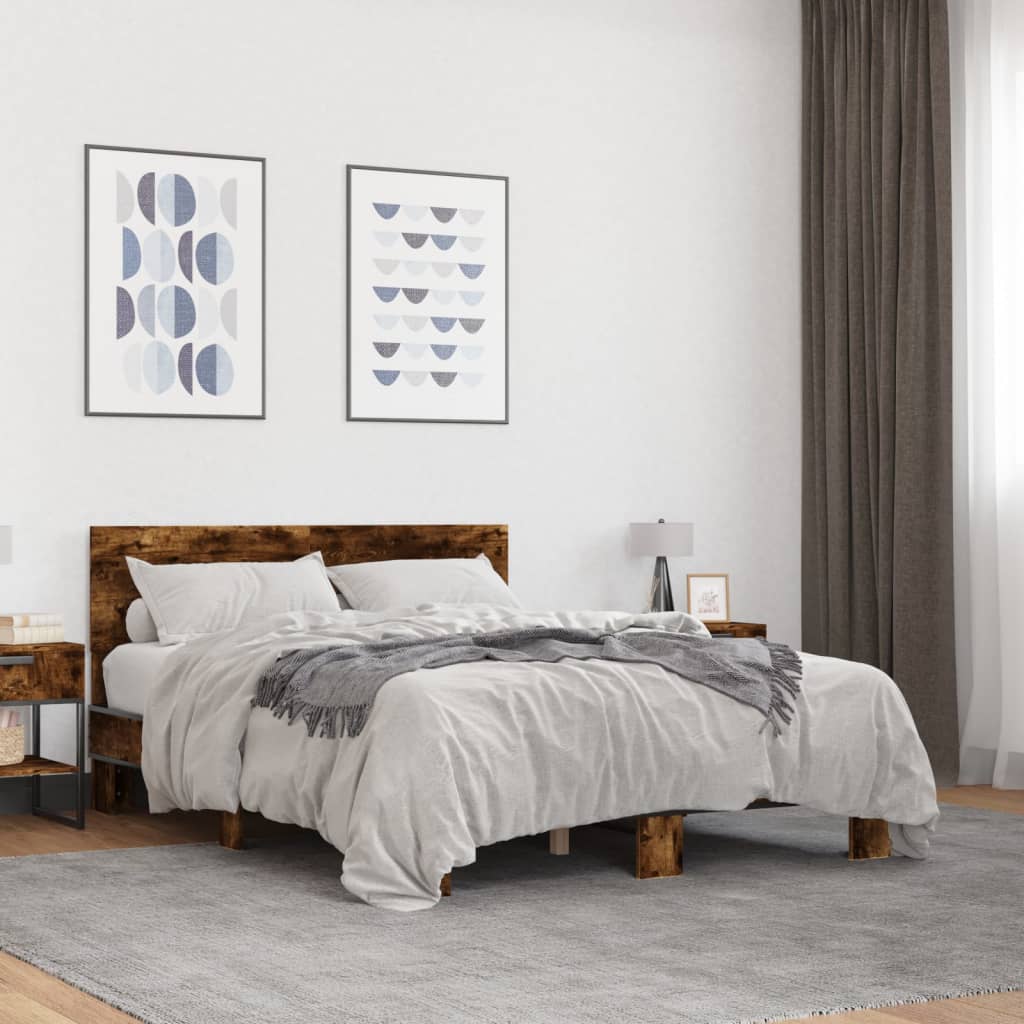 Bedframe bewerkt hout metaal gerookt eikenkleurig 140x200 cm is nu te koop bij PeponiXL, paradijselijk wonen!