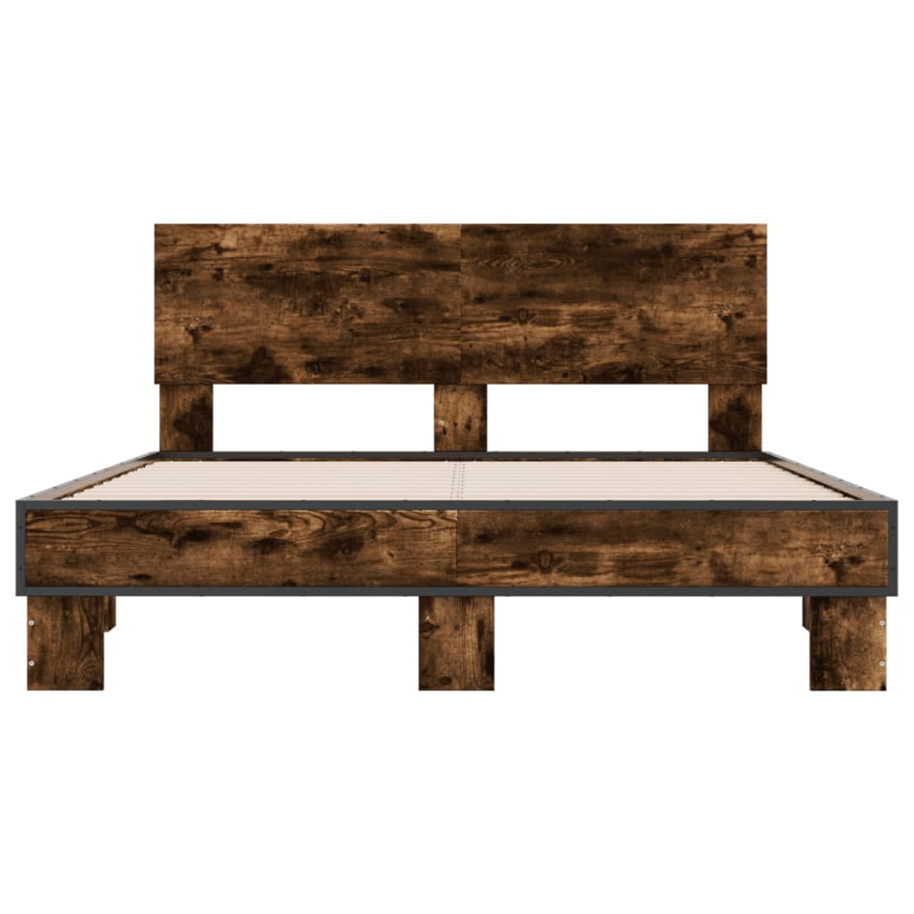Bedframe bewerkt hout metaal gerookt eikenkleurig 140x200 cm is nu te koop bij PeponiXL, paradijselijk wonen!