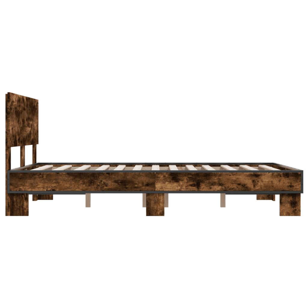 Bedframe bewerkt hout metaal gerookt eikenkleurig 140x200 cm is nu te koop bij PeponiXL, paradijselijk wonen!