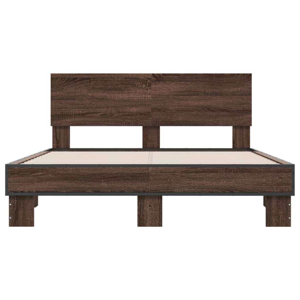Bedframe bewerkt hout metaal bruin eikenkleur 140x200 cm is nu te koop bij PeponiXL, paradijselijk wonen!