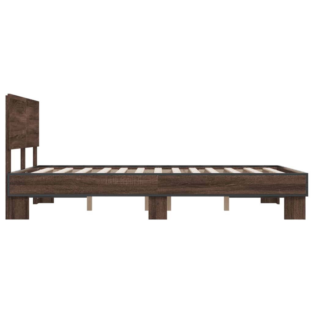 Bedframe bewerkt hout metaal bruin eikenkleur 140x200 cm is nu te koop bij PeponiXL, paradijselijk wonen!