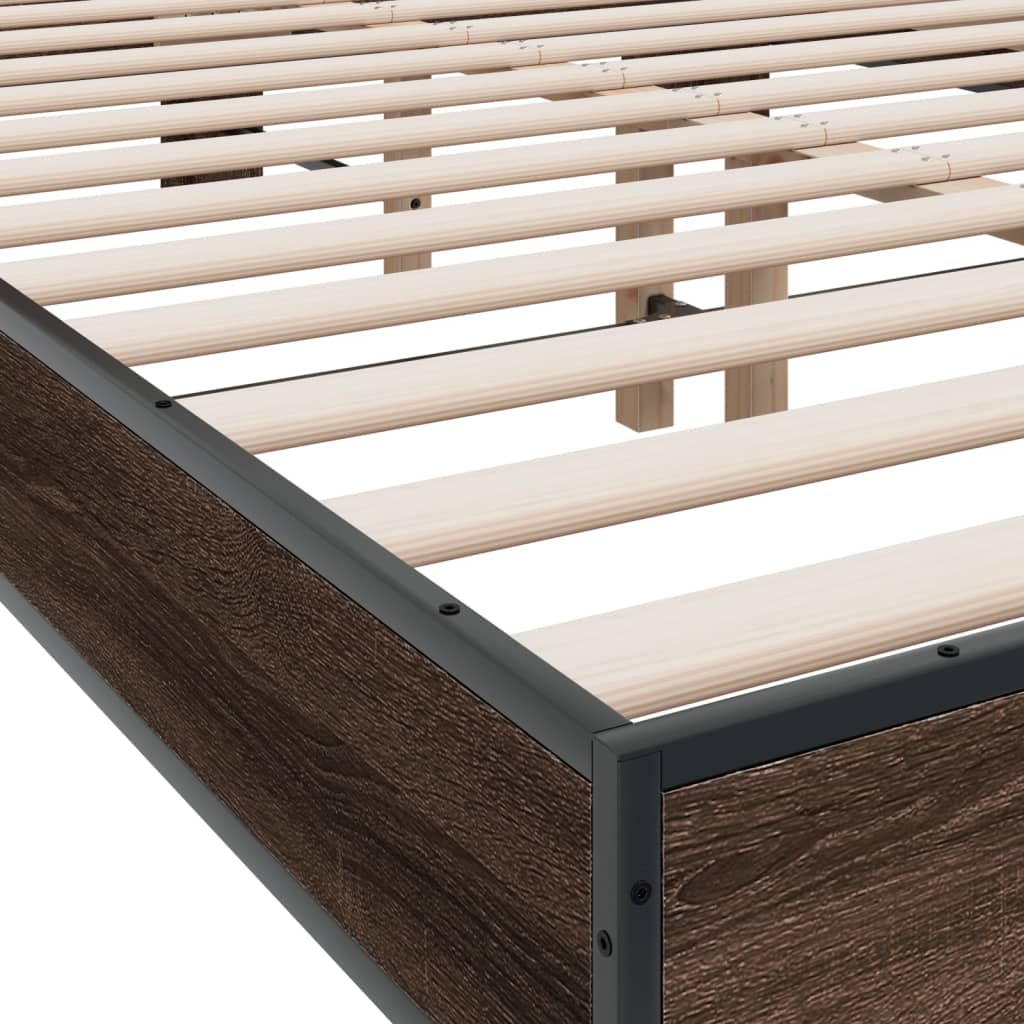 Bedframe bewerkt hout metaal bruin eikenkleur 140x200 cm is nu te koop bij PeponiXL, paradijselijk wonen!