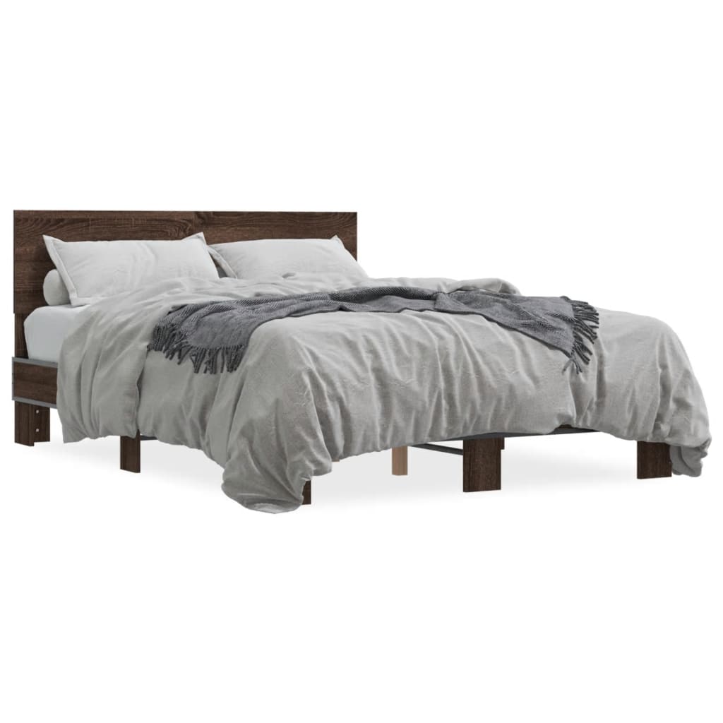 Bedframe bewerkt hout metaal bruin eikenkleur 140x200 cm is nu te koop bij PeponiXL, paradijselijk wonen!