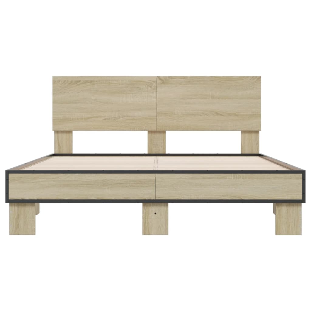 Bedframe bewerkt hout metaal sonoma eikenkleurig 120x200 cm is nu te koop bij PeponiXL, paradijselijk wonen!