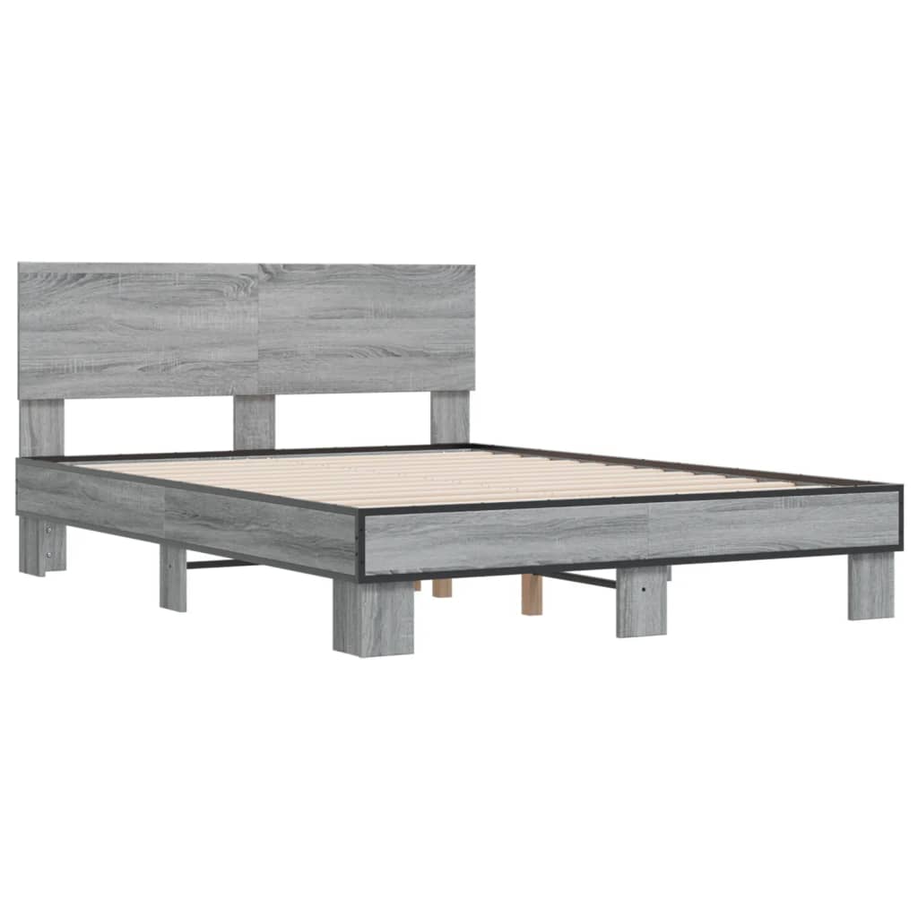 Bedframe bewerkt hout metaal grijs sonoma eiken 120x200 cm is nu te koop bij PeponiXL, paradijselijk wonen!