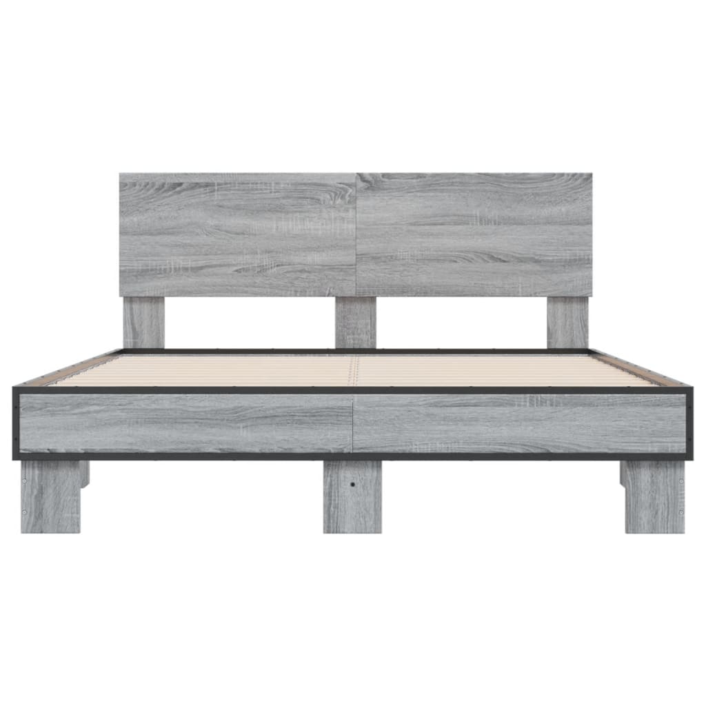 Bedframe bewerkt hout metaal grijs sonoma eiken 120x200 cm is nu te koop bij PeponiXL, paradijselijk wonen!